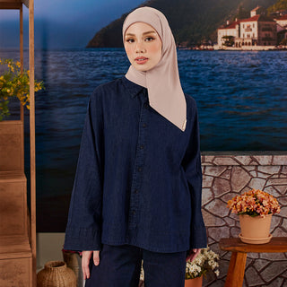 Denim Loose Top - Dark Blue - Apparel - TudungPeople