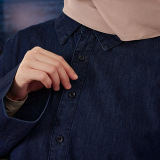 Denim Loose Top - Dark Blue - Apparel - TudungPeople