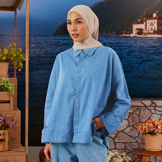 Denim Loose Top - Medium Blue - Apparel - TudungPeople