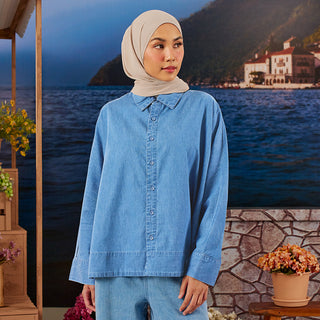 Denim Loose Top - Medium Blue - Apparel - TudungPeople