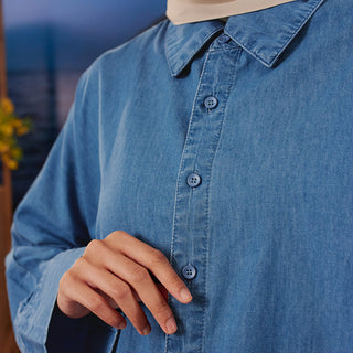 Denim Loose Top - Medium Blue - Apparel - TudungPeople