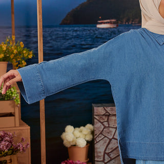 Denim Loose Top - Medium Blue - Apparel - TudungPeople