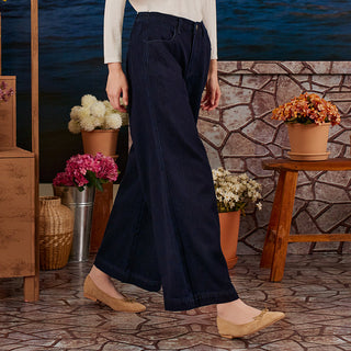 Denim Wide Pants - Dark Blue - Apparel - TudungPeople