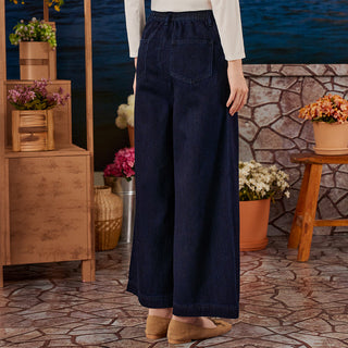 Denim Wide Pants - Dark Blue - Apparel - TudungPeople