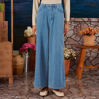 Denim Wide Pants - Medium Blue - Apparel - TudungPeople