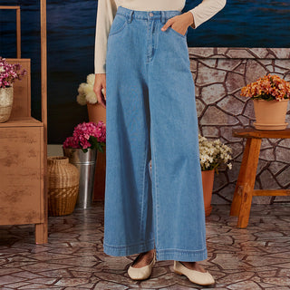 Denim Wide Pants - Medium Blue - Apparel - TudungPeople