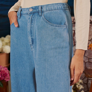 Denim Wide Pants - Medium Blue - Apparel - TudungPeople