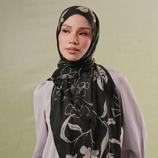 Minimalist floral print on espresso-colored paper, designed by TudungPeople, showcasing elegant, simple floral artwork.
