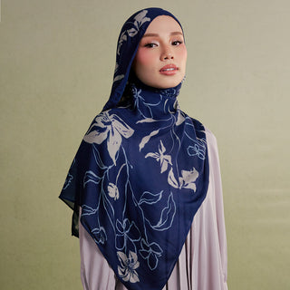 Minimalist floral print in indigo by TudungPeople, featuring elegant, simple floral artwork on high-quality print paper.