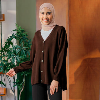 Knitted Cardigan - Dark Brown - Apparel - TudungPeople
