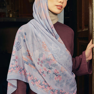 Colorful Nostalgia Layang SQ print by TudungPeople showcasing vibrant geometric patterns on high-quality print paper.