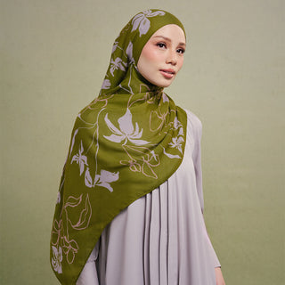 Minimalist floral print featuring olive-colored flowers by TudungPeople, suitable for wall decor or framing.