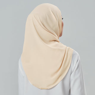 Niya Chiffon 2.0 instant Tudung in Parmesan color, lightweight chiffon fabric with neat draping and clean finish.