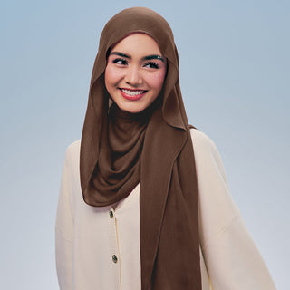 TudungPeople Signatures Modal in Roast fabric, close-up of soft, smooth material with subtle texture and rich color.
