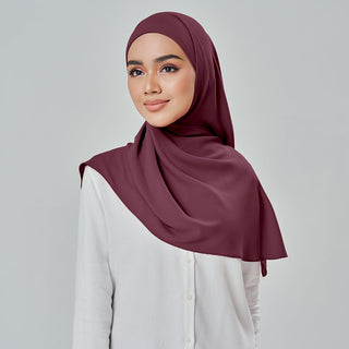 Niya Chiffon 2.0 TudungPeople instant hijab in Sangria, lightweight chiffon fabric, styled elegantly for everyday wear.