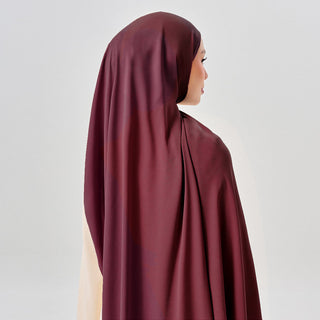 Niya Chiffon 2.0 instant hijab in Sangria color, lightweight and stylish TudungPeople hijab displayed in vibrant fabric.