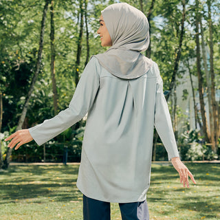 Athleisure : Back Pleated Top in GREY