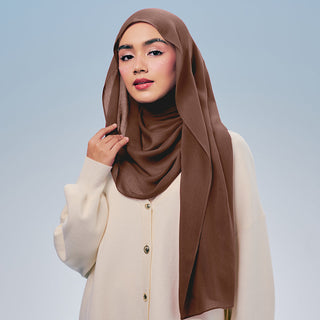 TudungPeople Signatures Modal in Tawny fabric, showcasing smooth, lightweight material and elegant drape.