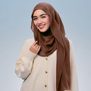 TudungPeople Signatures Modal in Tawny fabric, showcasing a smooth, lightweight headscarf with a subtle, elegant color.
