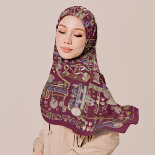 Atelier Ruby Burgundy square print by TudungPeople featuring elegant, vibrant fabric with intricate design details.