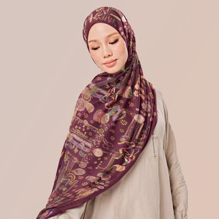 Atelier Ruby print by TudungPeople featuring a burgundy design on high-quality fabric for stylish modest wear.