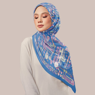 Dusty blue Atelier print by TudungPeople, featuring a square design with intricate patterns on high-quality fabric.