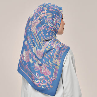 Dusty blue Atelier print by TudungPeople, square shape, showcasing intricate design on high-quality fabric.
