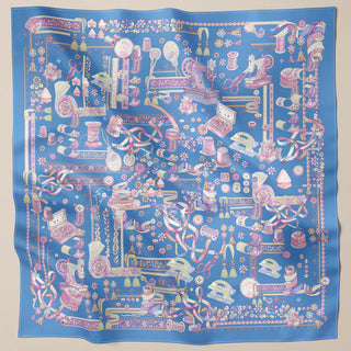 Dusty blue Atelier print from TudungPeople, square design featuring elegant patterns on high-quality fabric.
