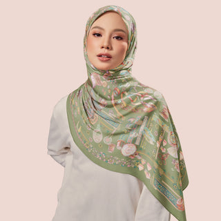 Dusty green Atelier sage print by TudungPeople, showcasing intricate design on high-quality fabric.