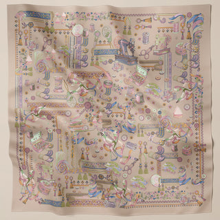 Beige Atelier print by TudungPeople, square size, featuring a subtle nude brown design on high-quality fabric.