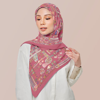 Square print of Atelier Blush by TudungPeople featuring soft pink and rose tones on high-quality fabric.