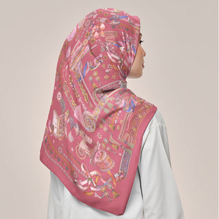 TudungPeople Atelier blush square print featuring soft pink and rosey tones, suitable for stylish headscarves or fashion accessories.