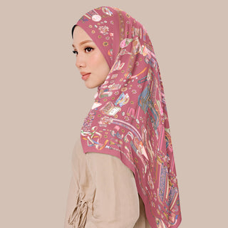 TudungPeople Atelier blush pink print featuring soft, artistic floral design on high-quality fabric, perfect for stylish headscarves.
