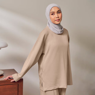 Back Pleated Sweatshirt - Latte