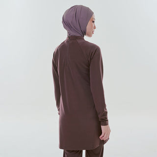 Ash brown Cape Swimwear top by TudungPeople, stylish and comfortable swimwear apparel, shown on a mannequin.