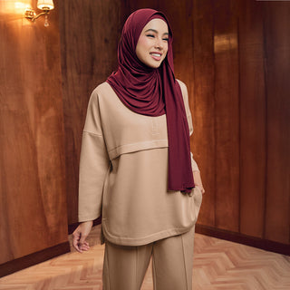 Half Zip Sweatshirt - Latte - Apparel - TudungPeople