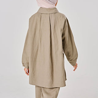 Linen Back Pleat Shirt - Khaki