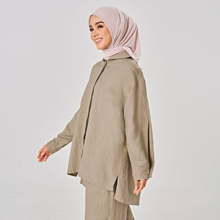 Linen Back Pleat Shirt - Khaki