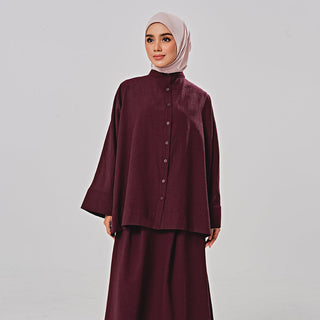 Linen Oversized Shirt - Burgundy