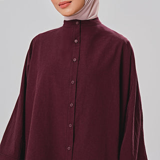 Linen Oversized Shirt - Burgundy