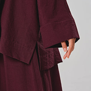 Linen Oversized Shirt - Burgundy