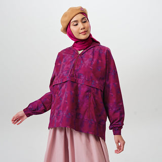 Printed Half Zip Parka - Abstract Berry