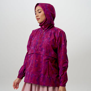 Printed Half Zip Parka - Abstract Berry