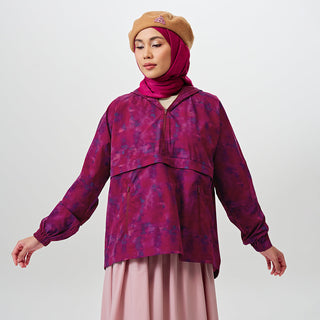Printed Half Zip Parka - Abstract Berry