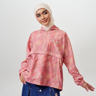 Printed Half Zip Parka - Abstract Blush