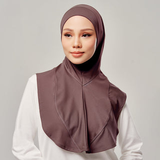 Najwa Sport Wave active hijab in Ash Brown by TudungPeople, featuring a comfortable, stylish design in soft brown fabric.